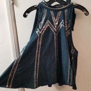 Free People tie neckline sequin embroidered tank top